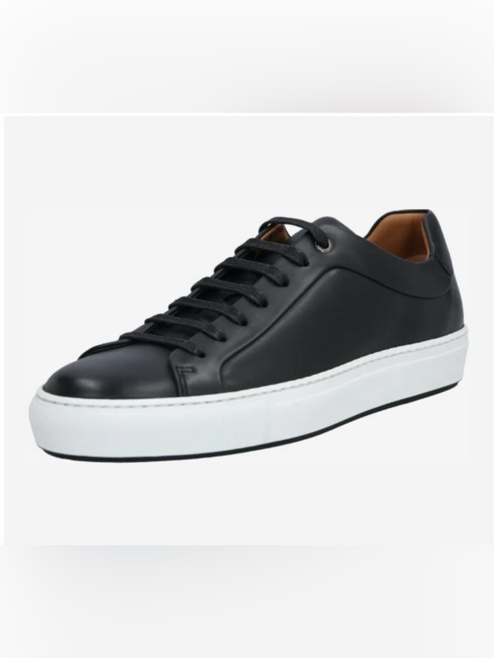 HUGO Black Leather Low-Top Sneakers with Red Insole